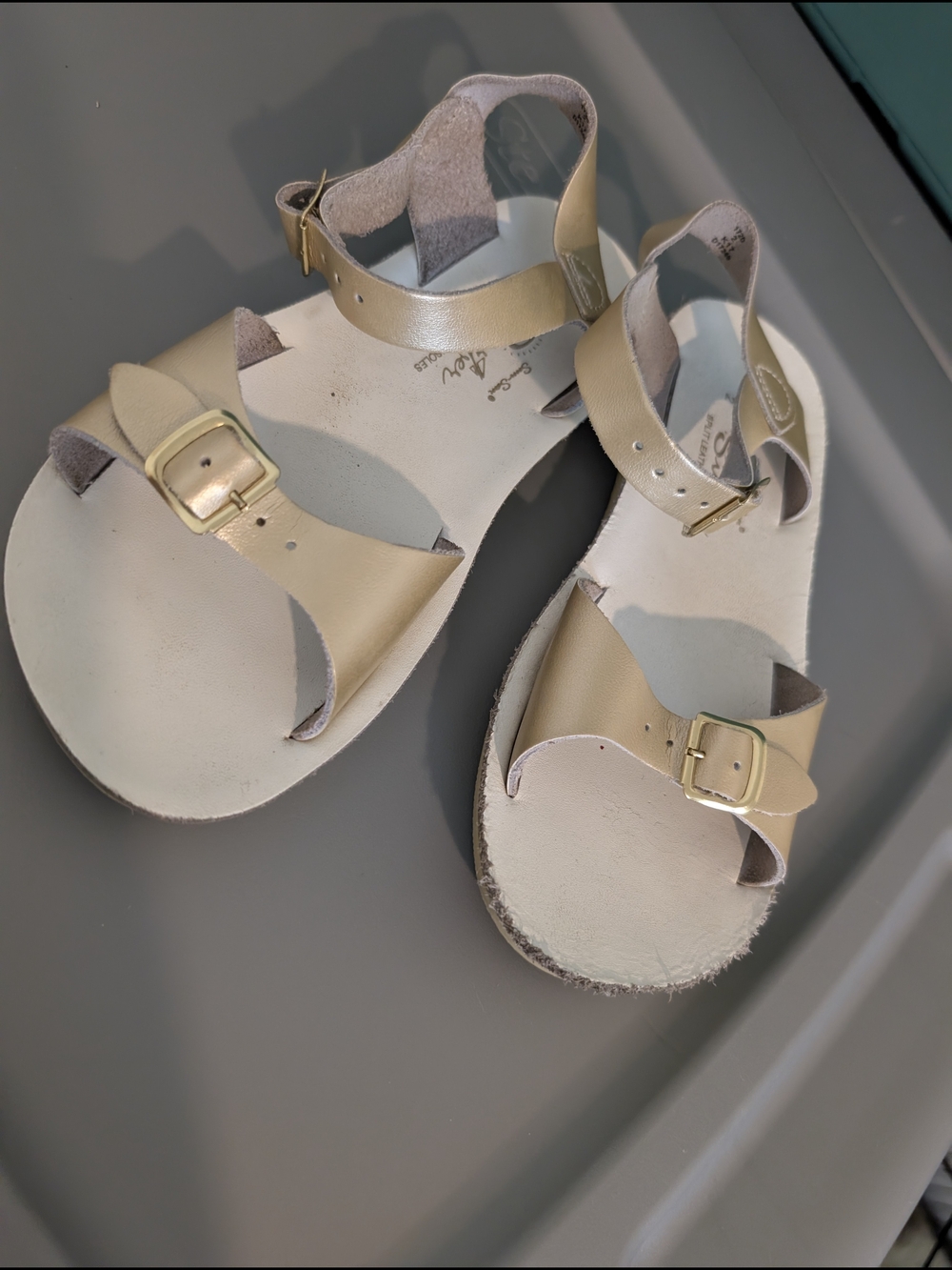 Girls' Adjustable Tan Sandals with Gold Buckles